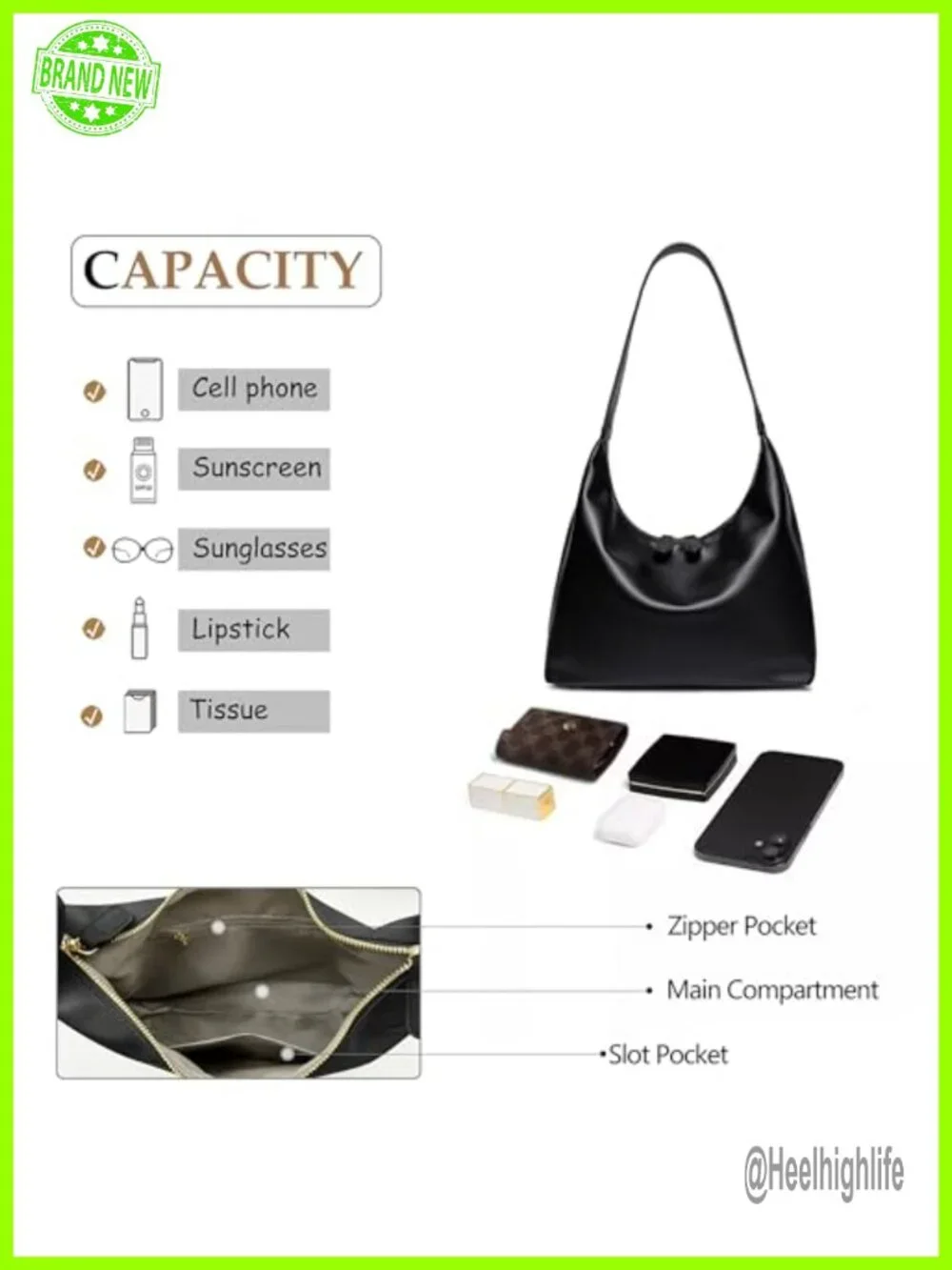 Faux Leather Hobo Shoulder Bag Double Zipper Tote Handbag